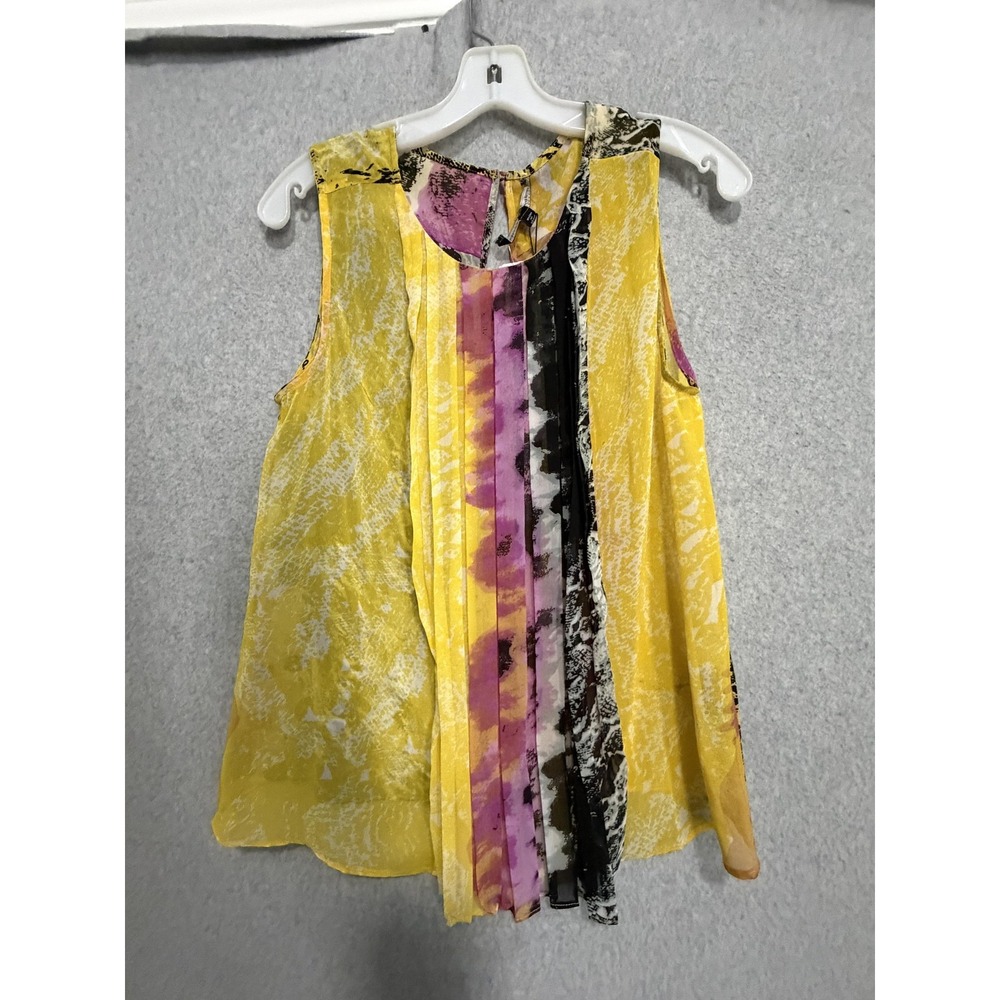 W118 By Walter Baker Blouse Womens S Multicolor Yellow Sheer Sleeveless Top